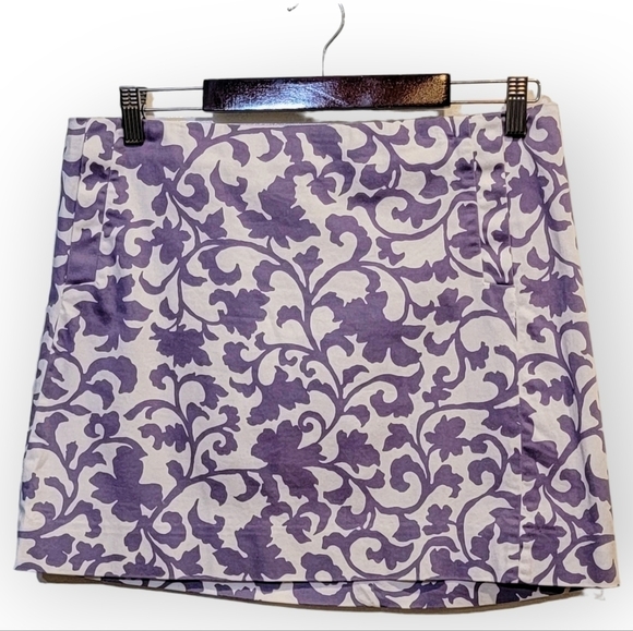 J Crew Stretch Skirt Purple Cream Print Size 10 - Picture 1 of 12